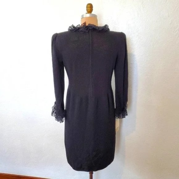Don Sayres Knit Dress Black With Rhinestone Buttons Lace Ruffle Detail 6 - Picture 2 of 7